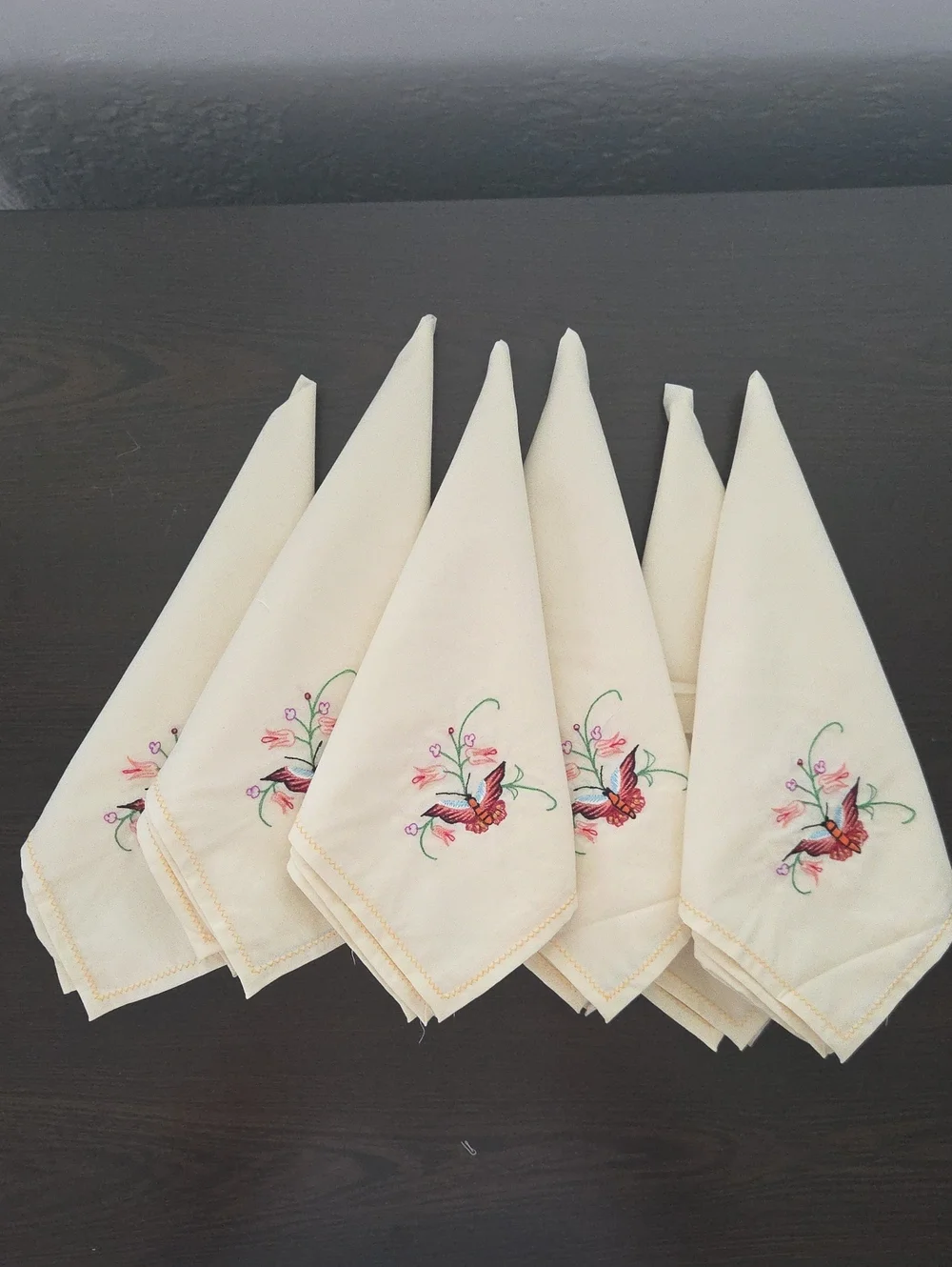 Embroidered Butterfly Cotton Napkin - Cream